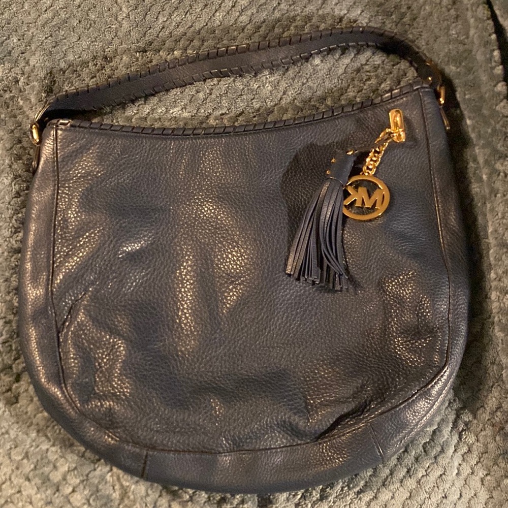 Michael Kors navy leather hobo bag